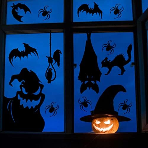 CCINEE Halloween Window Cling Sticker, 4 Sheet Giant Spooky Monster Silhouette Window Decal Scary Black Stickers for Halloween Indoor Kids Room and Party Decoration…