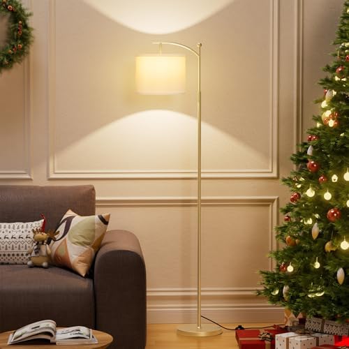Ambimall 60" Floor Lamp for Living Room with 3 Color Temperatures, Adjustable White Shade with Gold Pole, Tall Lamp for