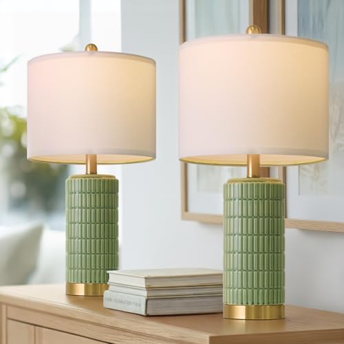 PoKat Bedside Table Lamps Set of 2 for Living Room with 2 USB Ports, 21.5'' Small Modern Nightstand Lamps for Bedroom