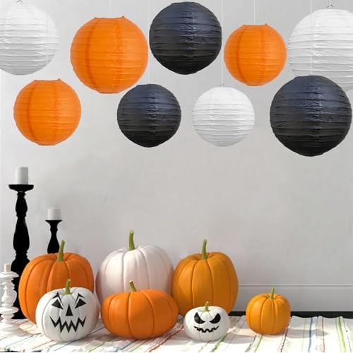 BEISHIDA Black Orange White Paper Lanterns 6/8/10/12Inch Round Chinese Lamp