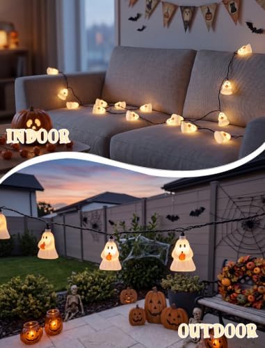 8.5FT Halloween LED Ghost String Lights Plug-In 10 White Ghosts Decor