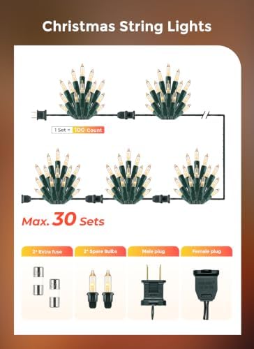Minetom LED Christmas Lights, 20FT 100 Count Christmas String Lights