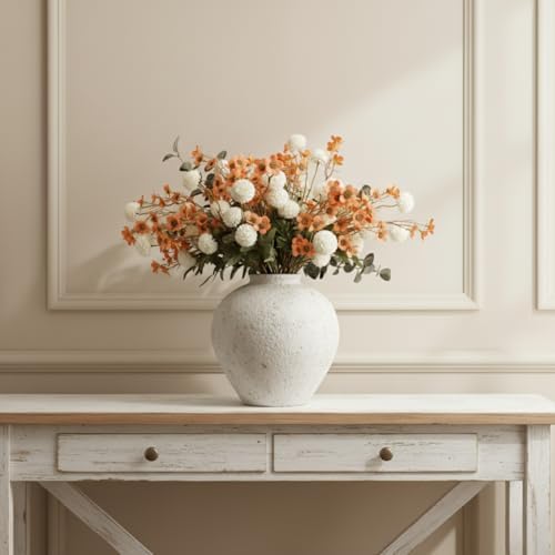 22 Long Stems Faux Silk Flowers, White & Orange Floral Arrangement