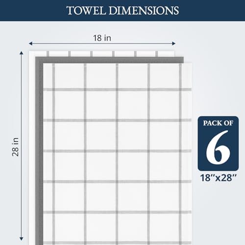 LANE LINEN Kitchen Towel Set 100% Cotton Quick Drying 6 Pack - Grey