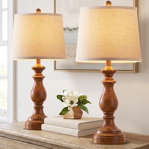 PARTPHONER Traditional Table Lamp Set of 2, Rustic Farmhouse Table Lamps for Living Room Bedroom, 27" Bedside Desk