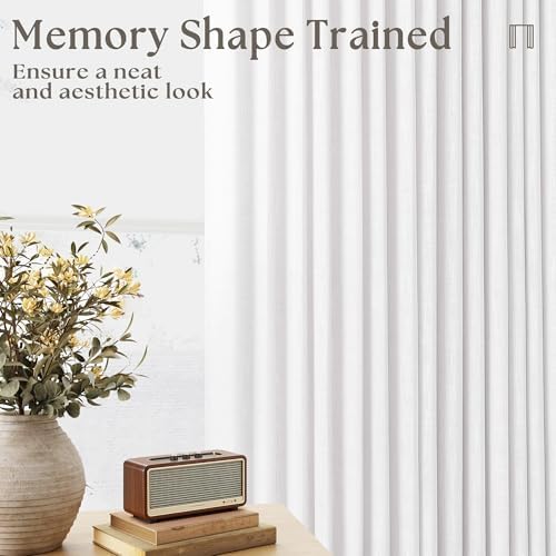 TWODRAPES 60 Inch Width Curtains 92 Inch White Linen Curtains Pinch Pleated