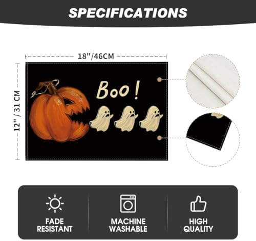 Artoid Mode Boo Ghost Halloween Placemats Set of 4-12 x 18 Inch