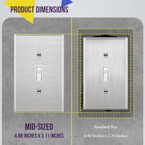 ENERLITES Toggle Light Switch Metal Cover Plate, Stainless Steel Wall Plate, Corrosion Resistant, Mid-Size 1-Gang 4.88"