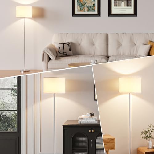 Ambimall 60'' Modern Floor Lamp with Shade, Tall Lamps for Living Room, Bedroom, Office, Dining Room, White Shade with