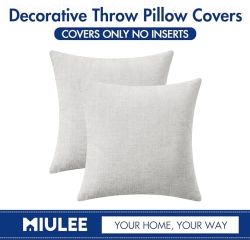 MIULEE Soft Chenille Throw Pillow Covers Light Gray 18x18 Inch Pack of 2