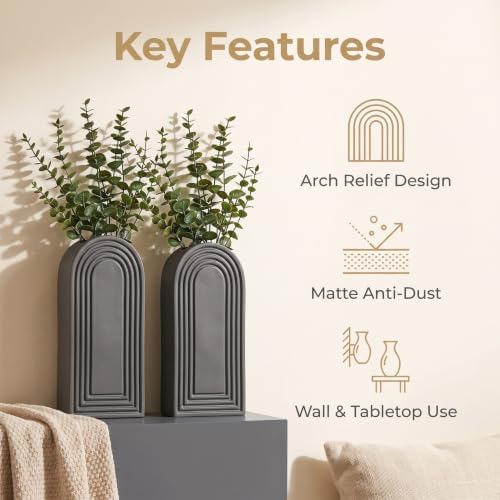 Dnnnii 2 Pack Wooden Wall Vase Set - Gray Finish Modern Farmhouse & Boho Wall Decor for Entryway, Hallway, Bathroom