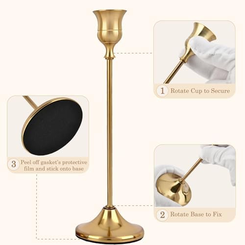 Set of 6 Brass Gold Candle Holders Metal Candlestick Holders Home Decor