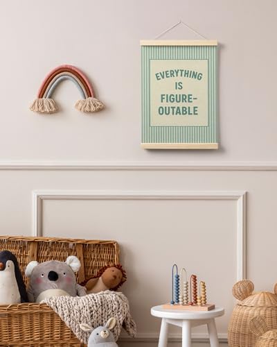 FGFK Everything Is Figureoutable Positive Affirmations Wall Art Poster Hanger Frame, Retro Cyan Inspirational Canvas