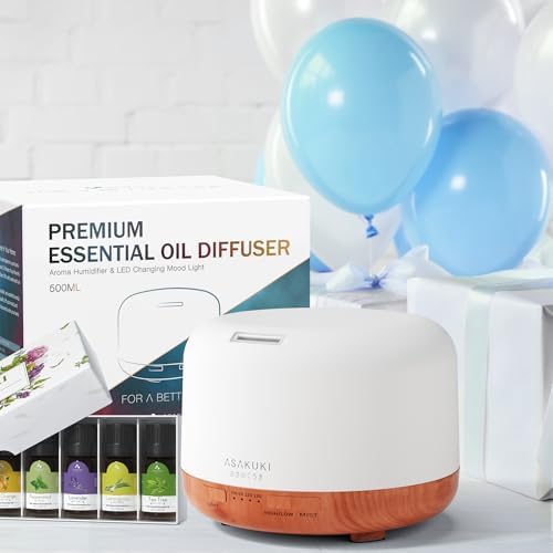 ASAKUKI Oil Diffuser with Essential Oils Set, 500ml Aromatherapy Humidifier