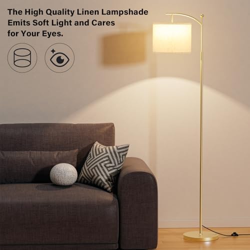 Ambimall 60" Floor Lamp with 3 Color Temperatures, Adjustable Beige Shade, Gold Pole - Tall Lamp for Living Room