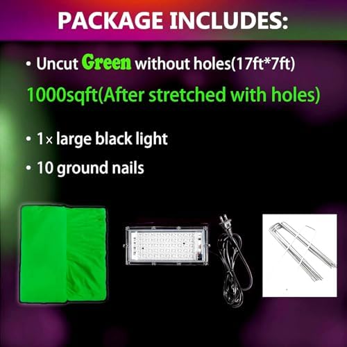 Glow in The Dark Green 1000 Sqft Uncut Giant Spider Web Halloween Decorations Outdoor with 1 Black Light &10 Ground Nails Stretchy Beef Cloth Netting DIY for Yard Party