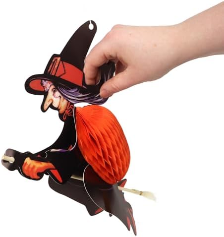 Needzo Halloween Party Decorations, Orange Hanging Honeycomb Witch Cutouts, Festive Paper Accessories, 12 Inches