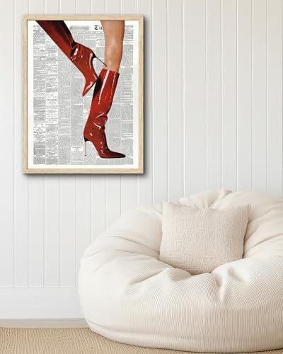 EcoHest 16x20 in Red Boots Newspaper Framed Wall Art