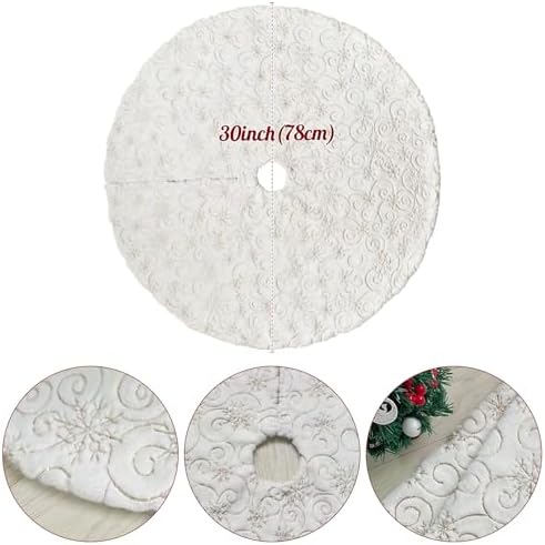 Christmas Tree Skirt 36 inch Gold Christmas Tree Skirt Embroidered Sequins Faux Fur for Xmas Holiday Home Party Decorations