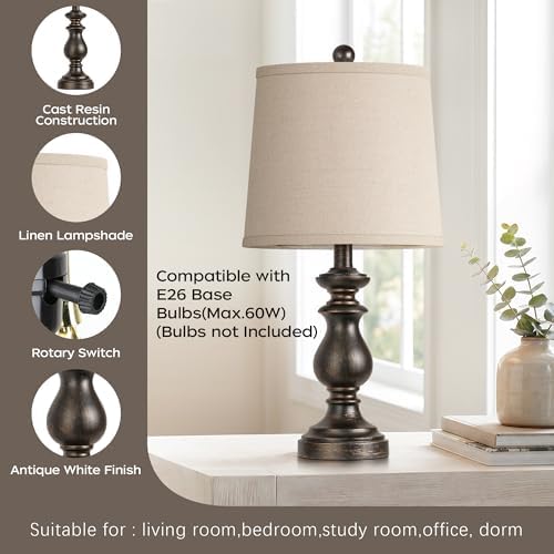 PARTPHONER Traditional Table Lamp Set of 2, Rustic Farmhouse Table Lamps for Living Room Bedroom, 22" Bedside Desk