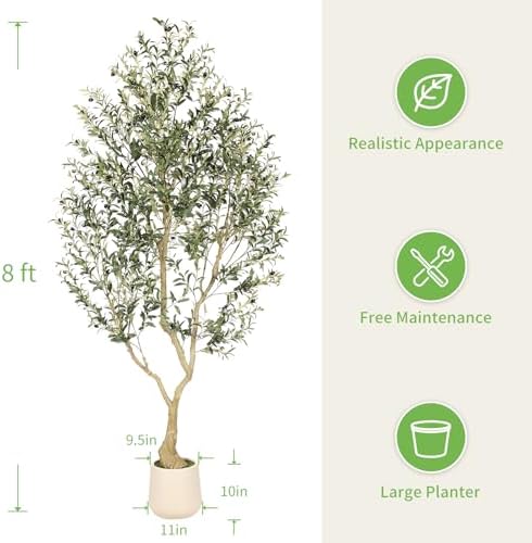 Realead 8ft Faux Olive Tree with Tall Exquisite Planter