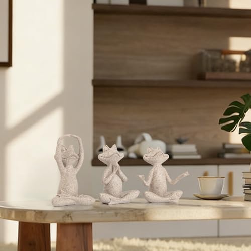 Suoedd Frog Yoga Figurines 3 Pcs,Modern Decor for Shelf,Desk,Office