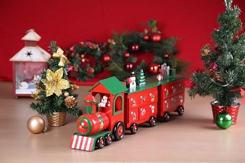 Christmas Wooden Advent Calendar Train with 24 Drawers for Adults Kids Christmas Countdown Decoration (Red&Black&Green Big Train) 24 Inch