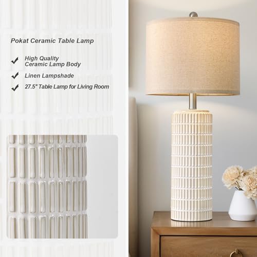 PoKat 27.5'' Tall Table Lamps for Living Room Set of 2, Ceramic Bedroom Lamps for Night Stands, Modern Bedside Lamps