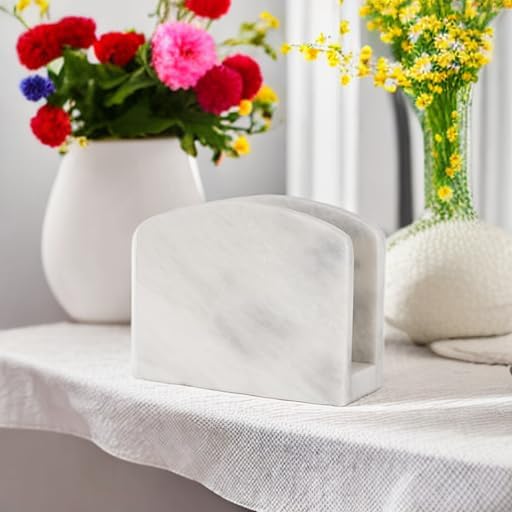 Marble Napkin Holder 5.5" Handmade Dining Table Napkins Holder / White