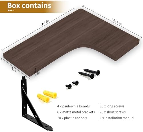 ROMGUAR CRAFT Corner Floating Shelves Wall Mounted Set of 4, Brown