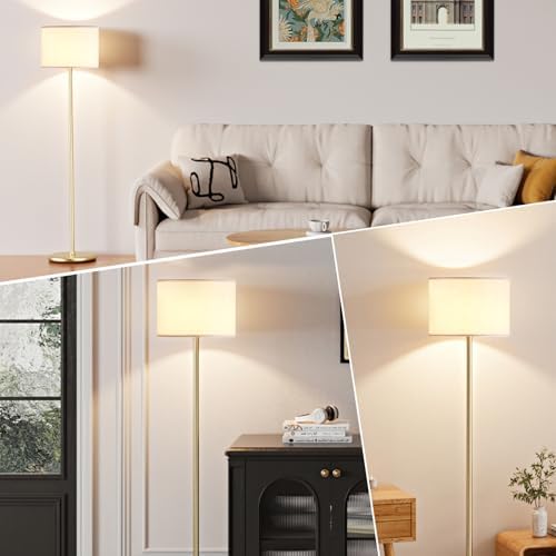 Ambimall 60'' Modern Floor Lamp with Shade, Tall Lamps for Living Room, Bedroom, Office, Dining Room, White Shade with