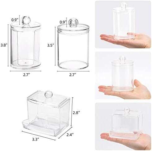 Tbestmax Bathroom Organizer Accessories Set-10 OZ,7 OZ Qtips Holder Storage with Clear Plastic Lids, Cotton Ball/Swabs