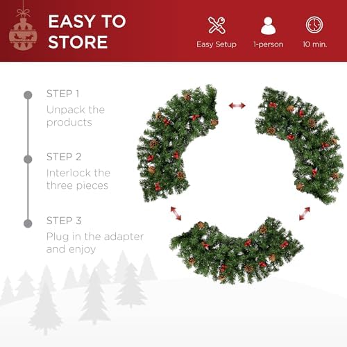 Best Choice Products 60in Pre-Lit Christmas Wreath w/Berries & Pinecones, Large Artificial Indoor/Outdoor Decor for Door, Mantel, Plug-in