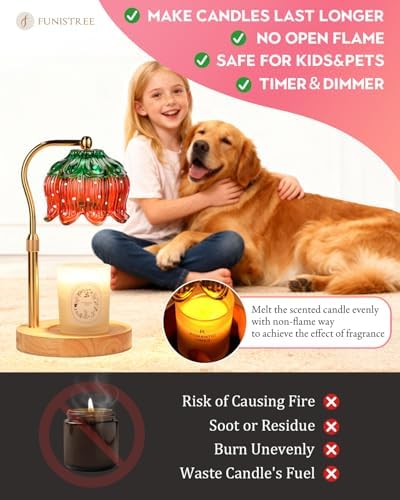 Funistree Flower Candle Warmer Lamp with Timer, Dimmable Candle Lamp Warmer, Christmas Birthday Gifts for Women Mom