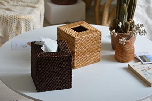 Rattan Tissue Box Cover / Natural / Square / 5.5 x 5.5 x 5.7
