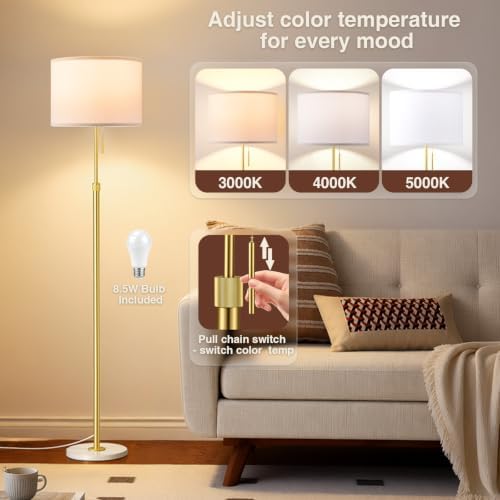 Ambimall Height Adjustable Modern Gold Floor Lamp, Gold & White