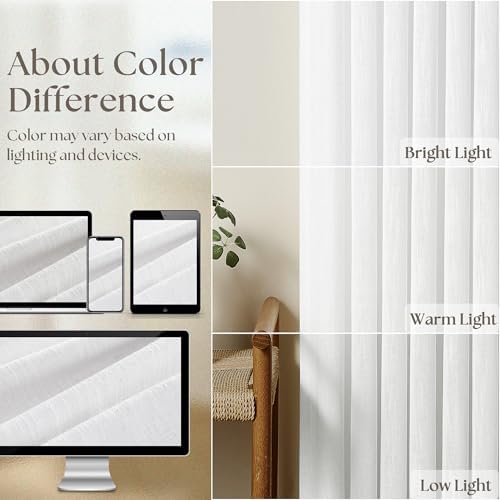 Extra Long Pinch Pleated Linen 120 Inch Curtains 2 Panels Set Snow White
