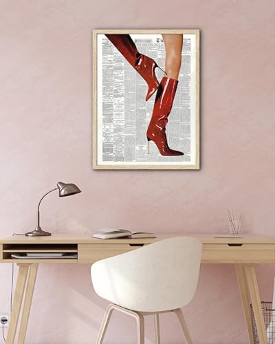 EcoHest 16x20 in Red Boots Newspaper Framed Wall Art