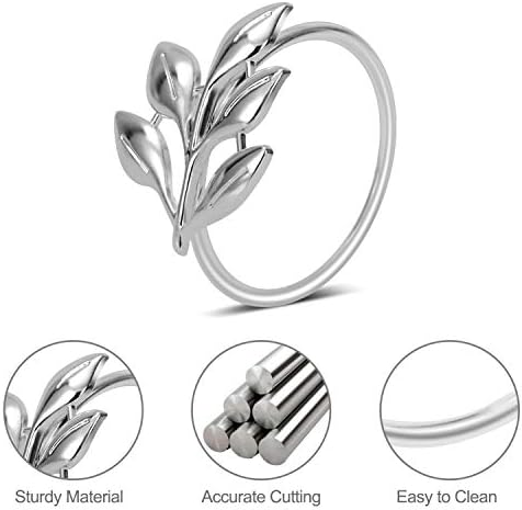 KPOSIYA Silver Napkin Rings Set of 20, Leaf Napkin Holder for Thanksgiving