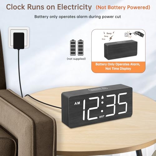 DreamSky Wooden Digital Alarm Clock for Bedroom with Large Numbers