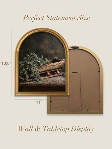 TwoDays Vintage Christmas Sled Pine 11" x 13.8" Gold Arched Framed Wall Art
