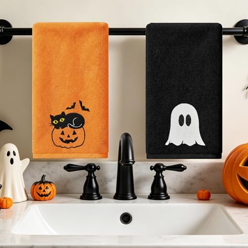 Hexagram Halloween Hand Towels, Embroidered Towel, Halloween Bathroom Decor