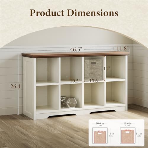 OffiGo 8 Cube Organizer Bookcase, Cube Shelf with Storage, Walnut + White