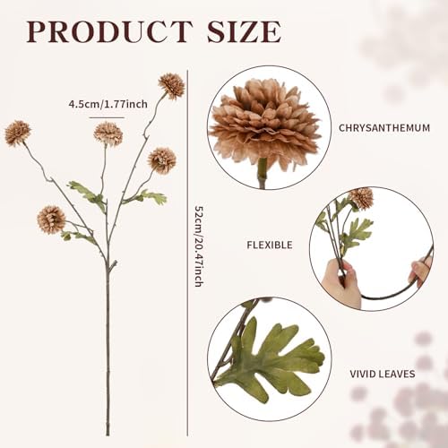 6pcs Artificial Flowers Faux Silk Pompon Mum,Small Mini Chrysanthemum Ball