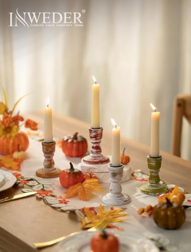 Fall Table Decor Rustic: Wooden Candlestick Holders Set of 4