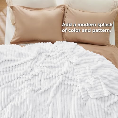 Bedsure Soft Queen Size Blanket for Bed Bright White 90"x90"