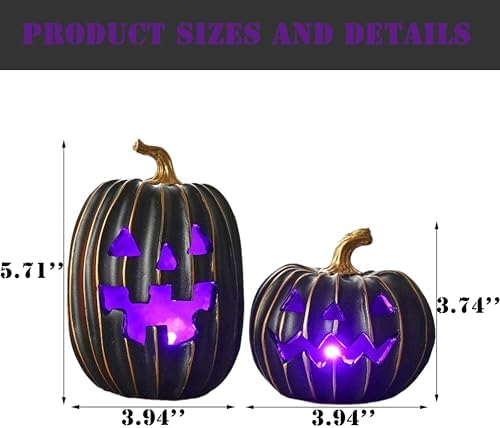 FESTGLOX Light Up Black Jack O Lantern Pumpkins for Indoor Halloween Decor