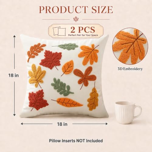 Fall Outdoor Throw Pillow Covers 18x18 2pcs, Autumn Thanksgiving Decor