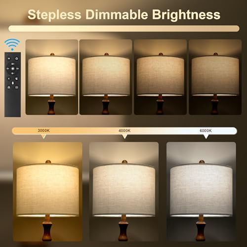 BOBOMOMO 62" Rustic Farmhouse Floor Lamp with Remote & Dimmable 9W Bulb, 3 Color Temperatures Tall Resin Standing Lamp