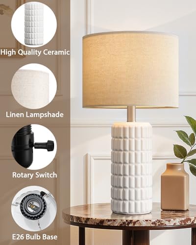 Seealle 23" Single Modern Ceramic Table Lamp, Nightstand Lamp, White